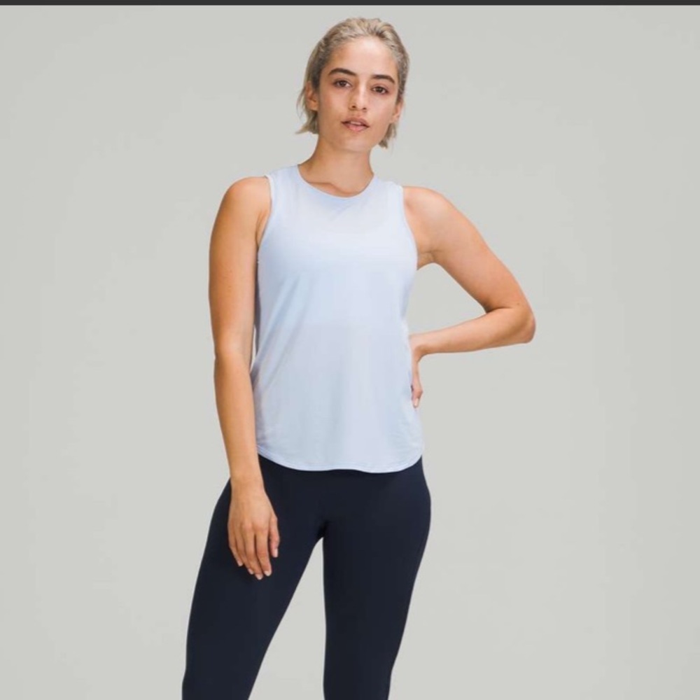lululemon athletica Women's Blue Linen High Neck Running Tank Top - Picture 2 of 6